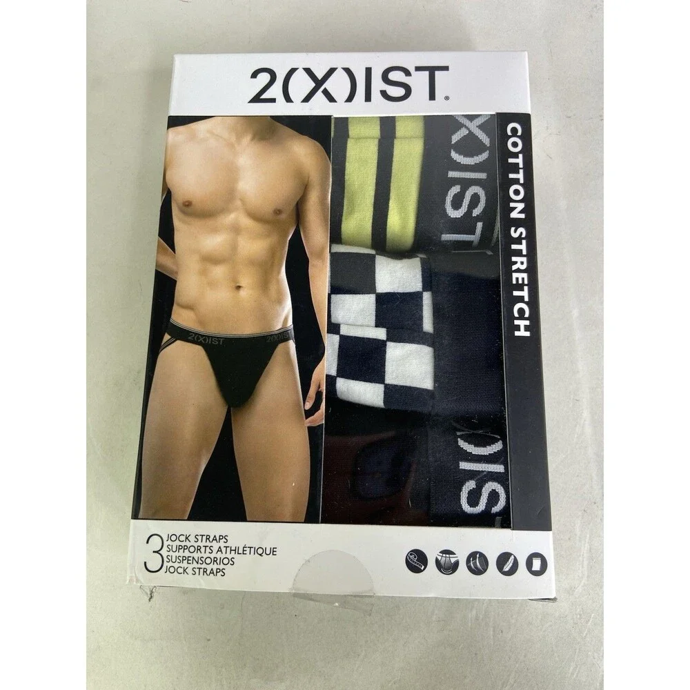 2xist Cotton Stretch 3 Pack Jock Strap Jockstraps Multicolor Mens Size XL